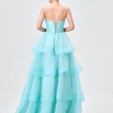 TIFF STRAPLESS TIERED BALL GOWN B83D01105 - Mint