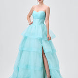TIFF STRAPLESS TIERED BALL GOWN B83D01105 - Mint