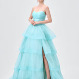 TIFF STRAPLESS TIERED BALL GOWN B83D01105 - Mint