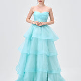 TIFF STRAPLESS TIERED BALL GOWN B83D01105 - Mint