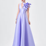 MIRELLA V NECK RUFFLE GOWN B83D01104 - Lavender