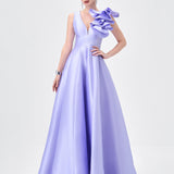 MIRELLA V NECK RUFFLE GOWN B83D01104 - Lavender