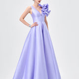 MIRELLA V NECK RUFFLE GOWN B83D01104 - Lavender