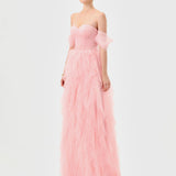 LILI OFF SHOULDER RUFFLE GOWN B82D79L