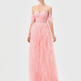 LILI OFF SHOULDER RUFFLE GOWN B82D79L