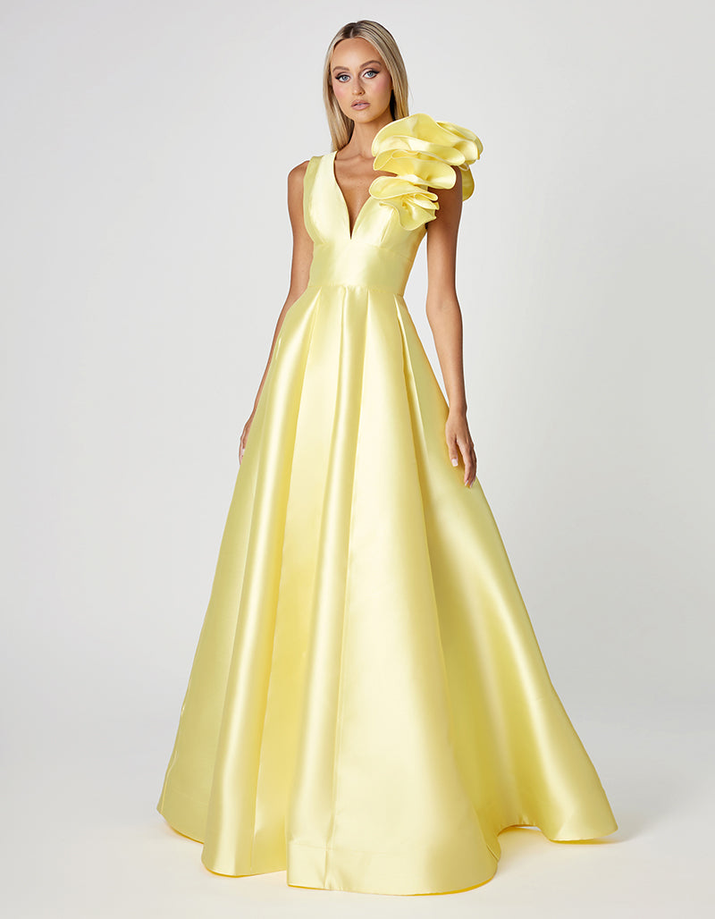 MIRELLA V NECK RUFFLE GOWN B81D51L