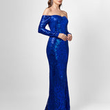 ZOYA LONG SLEEVE SEQUIN GOWN B75D18L