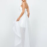 EVANGELINE STRAPLESS HI LO GOWN B75D90HL