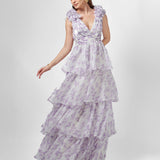 VIOLETA TIERED PRINT GOWN B76D44L