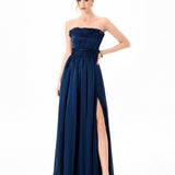 MEIRA STRAPLESS FRILL GOWN B83D0139 - Navy