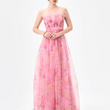 MEIRA STRAPLESS FRILL GOWN B83D0139 - Floral Multi