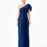 ARAMY ONE SHOULDER BOW GOWN B83D0160 - Navy