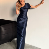 ARAMY ONE SHOULDER BOW GOWN B83D0160 - Navy