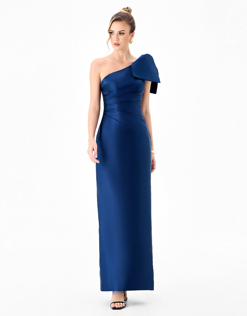 ARAMY ONE SHOULDER BOW GOWN B83D0160 - Navy