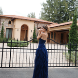 ZIANA STRAPLESS RUFFLE BALL GOWN B83D0186 - Navy
