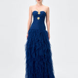 ZIANA STRAPLESS RUFFLE BALL GOWN B83D0186 - Navy