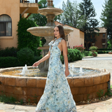 MARKOVA FRILL SHOULDER MAXI BL83D0103 - Blue/Silver Print