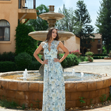 MARKOVA FRILL SHOULDER MAXI BL83D0103 - Blue/Silver Print