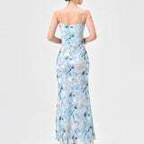 JAZLENE FLORAL CHIFFON MIDAXI BL83D0101 - Blue/Silver Print