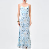 JAZLENE FLORAL CHIFFON MIDAXI BL83D0101 - Blue/Silver Print