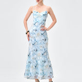 JAZLENE FLORAL CHIFFON MIDAXI BL83D0101 - Blue/Silver Print