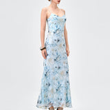 JAZLENE FLORAL CHIFFON MIDAXI BL83D0101 - Blue/Silver Print