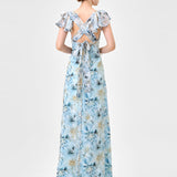 MARKOVA FRILL SHOULDER MAXI BL83D0103 - Blue/Silver Print