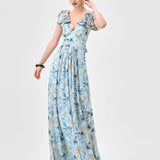 MARKOVA FRILL SHOULDER MAXI BL83D0103 - Blue/Silver Print